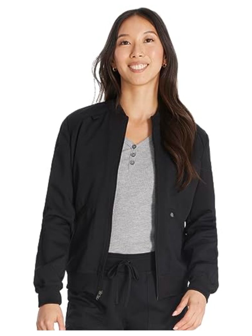 Women's Scrub Jacket Zip Front Warm-Up Rib Knit Collar 2 Pocket